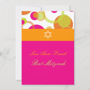 Invitación PixDezines Bar Mitzvah + Burbujas Mod/ naranja/ros