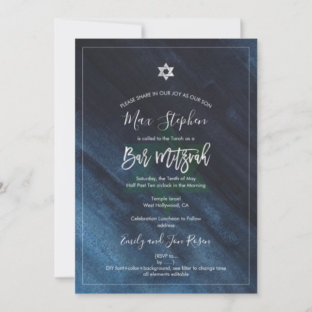 Invitación PixDezines Bar Mitzvah|Color azul brillante (Reverso)