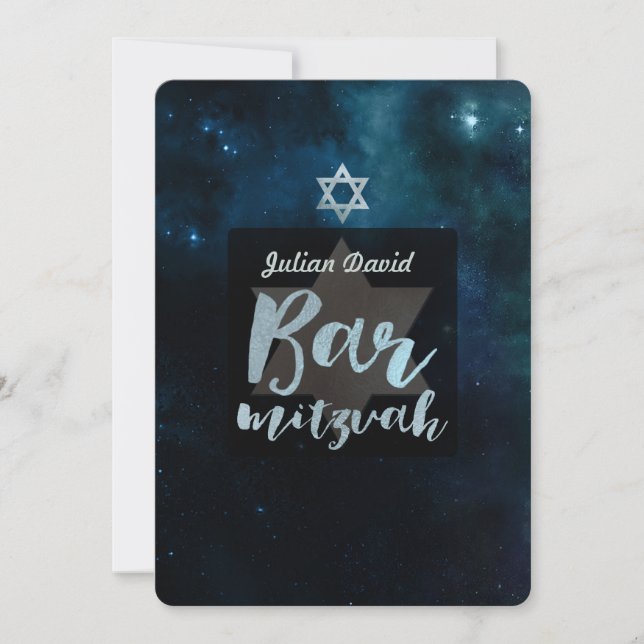 Invitación PixDezines Bar Mitzvah Cósmico ✡ (Anverso)