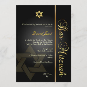 Invitación PixDezines BAR MITZVAH/ESTRELLA DE DAVID/ORO+NEGRO
