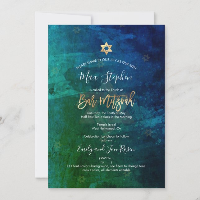Invitación PixDezines Bar Mitzvah Marina+Agua Esmeralda (Reverso)
