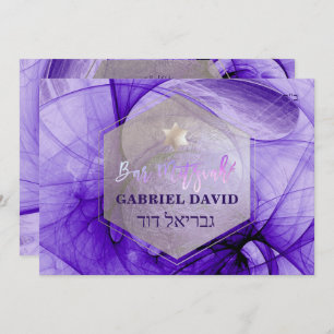 Invitación PixDezines Bar Mitzvah Silver/Ultra Violet Fractal