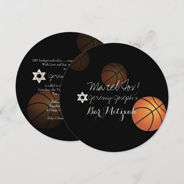Invitación PixDezines Basketball Bar Mitzvah/DIY Color (Anverso / Reverso)