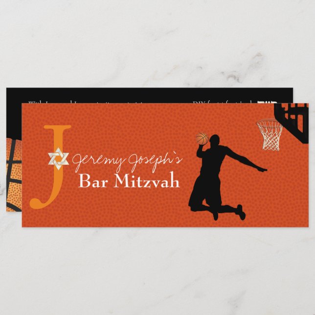 Invitación ✡ PixDezines Básquetbol Bar Mitzvah (Anverso / Reverso)