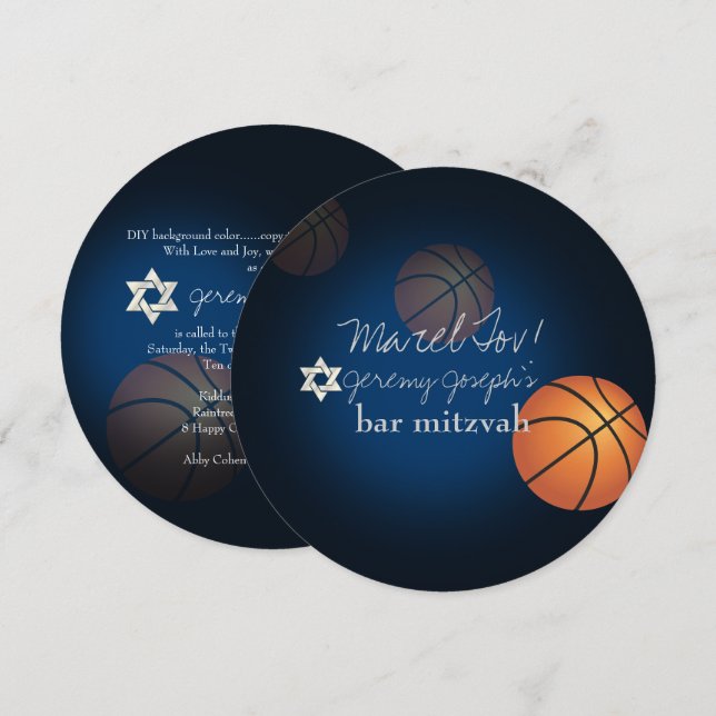 Invitación PixDezines Básquetbol Bar Mitzvah/DIY Color (Anverso / Reverso)