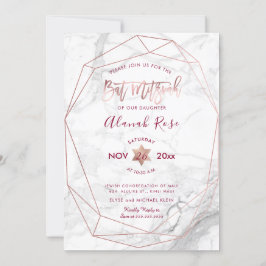 Invitación PixDezines Bat de Mármol Blanco Mitzvah/Oro Rosa