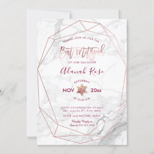 Invitación PixDezines Bat de Mármol Blanco Mitzvah/Oro Rosa