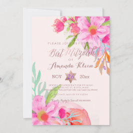 Invitación PixDezines ✡ Bat Mitzvah/acuarela floral