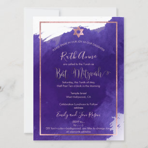 Invitación PixDezines Bat Mitzvah  Acuarela púrpura