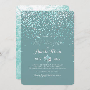 Invitación PixDezines Bat Mitzvah/Blue Confetti