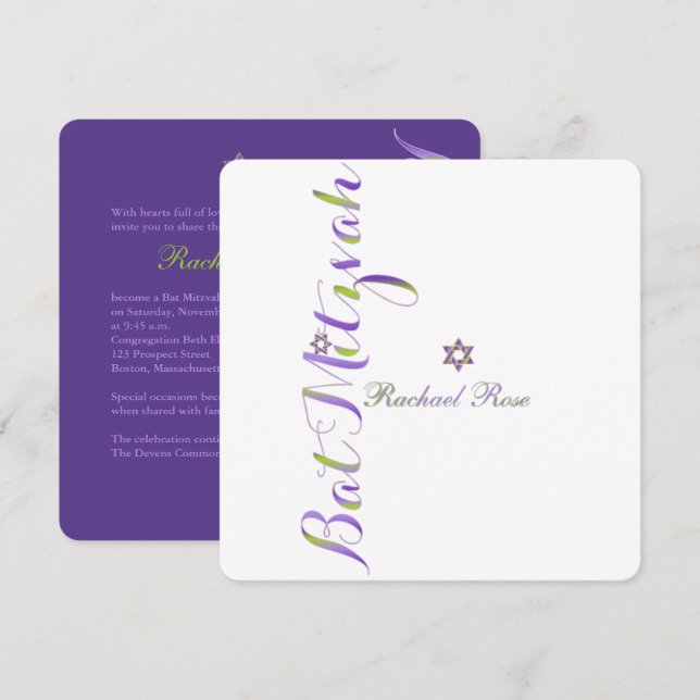 Invitación PixDezines Bat Mitzvah/Color DIY (Anverso / Reverso)