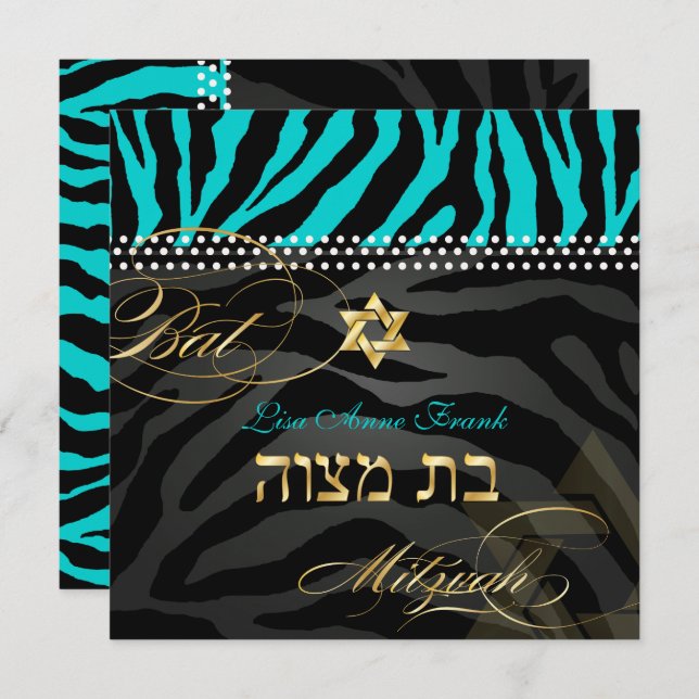Invitación PixDezines Bat Mitzvah/DIY Color Aqua (Anverso / Reverso)