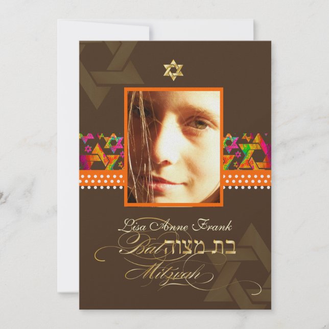 Invitación PixDezines Bat Mitzvah Foto + Estrellas psicodélic (Anverso)