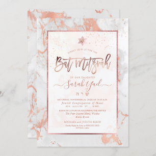 Invitación PixDezines Bat Mitzvah Marble Faux Rose Venas de o