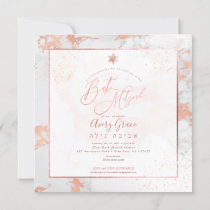 Invitación PixDezines Bat Mitzvah Marble Faux Rose Venas de o