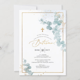 Invitación PixDezines Batismo de eucalipto Rtico em aquarel