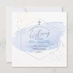 Invitación PixDezines Bautizo de Acuarela Azul+Miel