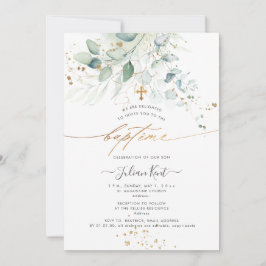 Invitación PixDezines Bautizo de Eucalipto con Acuarela