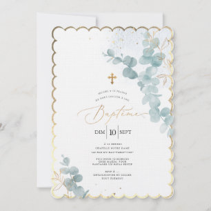 Invitación PixDezines Bautizo de Eucalipto Rústico Aquarela