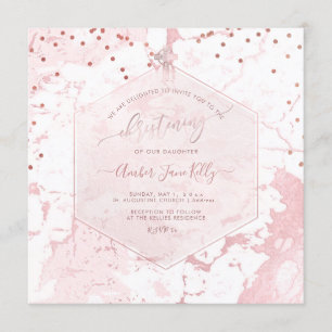 Invitación PixDezines Bautizo Miel de abeja Mármol Rosa