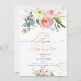 Invitación PixDezines Bautizo Peonías Acuarela Rosadas