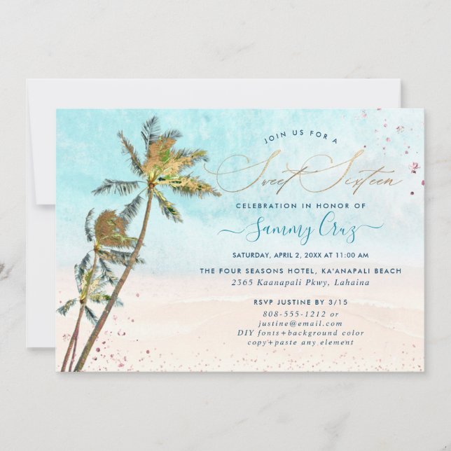 Invitación PixDezines Beach Sweet Dieciséis Océano Azul Crist (Anverso)