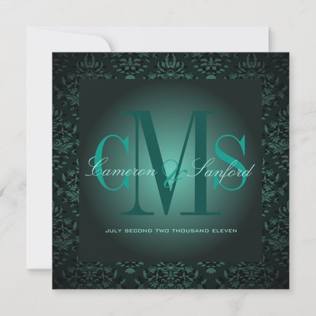 Invitación PixDezines Bijoux Damask/Verde Verde azulado (Anverso)