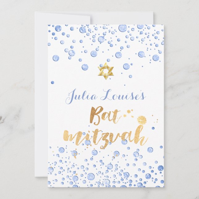 Invitación PixDezines Blue Confetti Bat Mitzvah (Anverso)