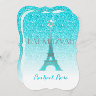 Invitación PixDezines Blue Faux Purpurina Eiffel Tower/Mitzva