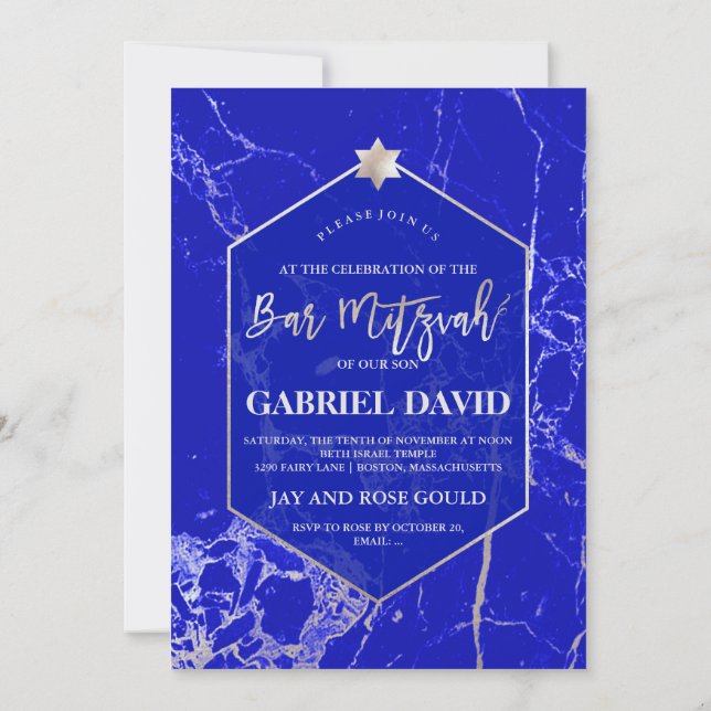 Invitación PixDezines Blue Lapis Bar Mitzvah (Reverso)