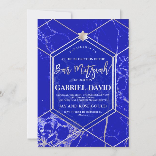 Invitación PixDezines Blue Lapis Bar Mitzvah (Reverso)