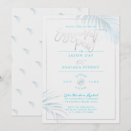 Invitación PixDezines Blue+Silver Palms, Partido de compromis