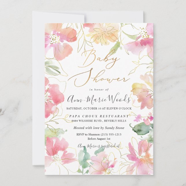 Invitación PixDezines Blush de Acuarela Dulces Guisantes Baby (Anverso)