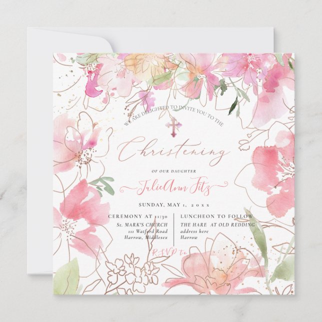 Invitación PixDezines Blush de Acuarela Guisantes de Dulces B (Anverso)