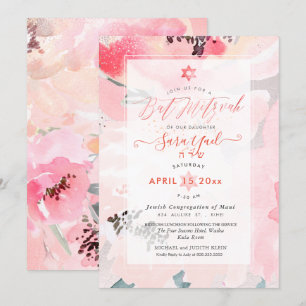 Invitación PixDEzines Blush Peonías al Acuarela Mitzvah