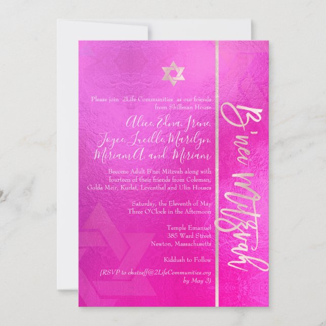 Invitación PixDezines B'Nei Mitzvah, Rubor+Rosa (Anverso)