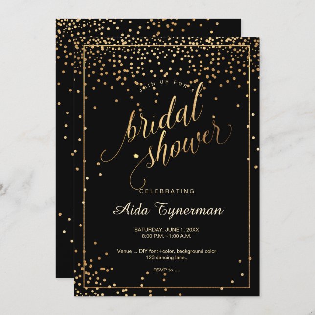 Invitación PixDezines Bridal Shower Faux Gold Confetti (Anverso / Reverso)