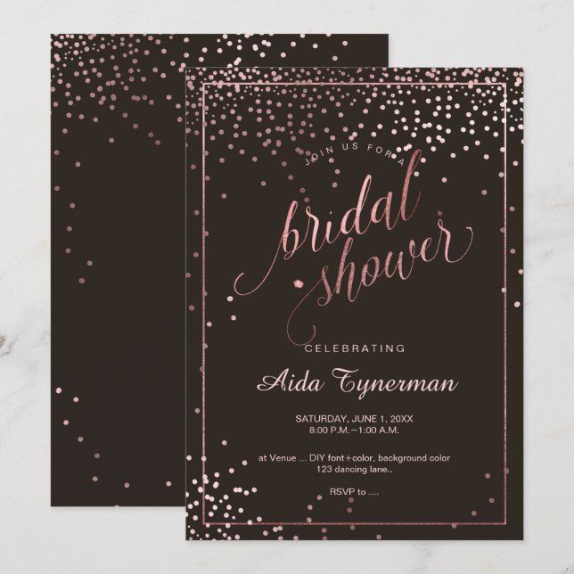 Invitación PixDezines Bridal Shower Faux Rosa Gold Confetti (Anverso / Reverso)