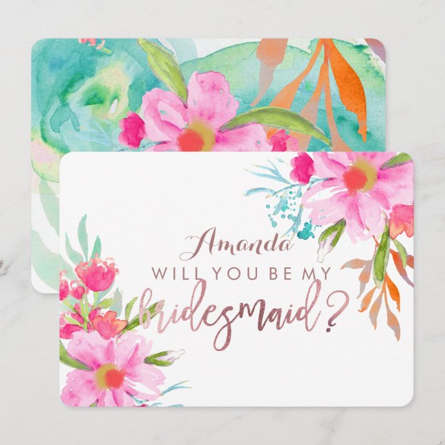 Invitación PixDezines Bridesmaid/Floral/acuarela/Flor de mayo (Anverso / Reverso)