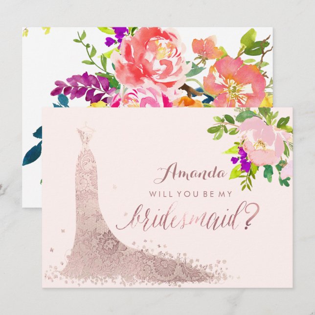 Invitación PixDezines Bridesmaid/Floral/acuarela/Primavera (Anverso / Reverso)