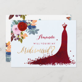 Invitación PixDezines Bridesmaid/Floral/Acuarela/Rojo