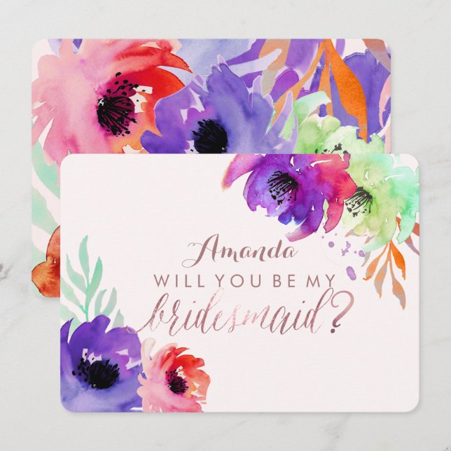 Invitación PixDezines Bridesmaid/Floral/acuarela/Rosas (Anverso / Reverso)