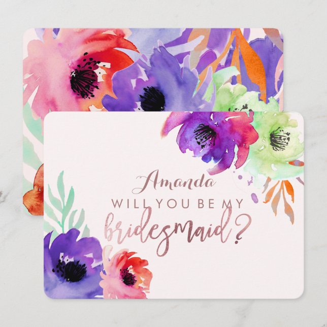 Invitación PixDezines Bridesmaid/Floral/acuarela/Rosas (Anverso / Reverso)
