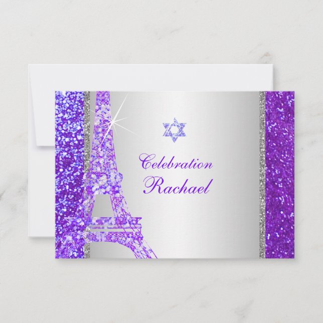 Invitación PixDezines brillo falso celebración eiffel/mitzvah (Anverso)