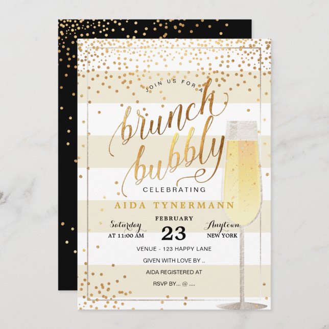 Invitación PixDezines Bruch+Bubbble Faux Gold Confetti (Anverso / Reverso)