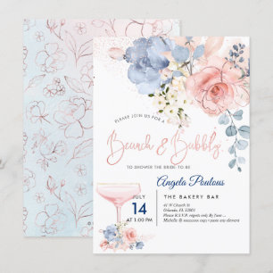 Invitación PixDezines Brunch Bubbly Blush+Blue H2 flores