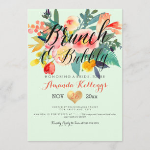 Invitación PixDezines Brunch & Bubbly Spring Floral/Coral+Min