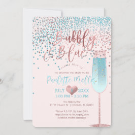 Invitación PixDezines Brunch N Bubbly/Rosa Gold/Blue Confetti