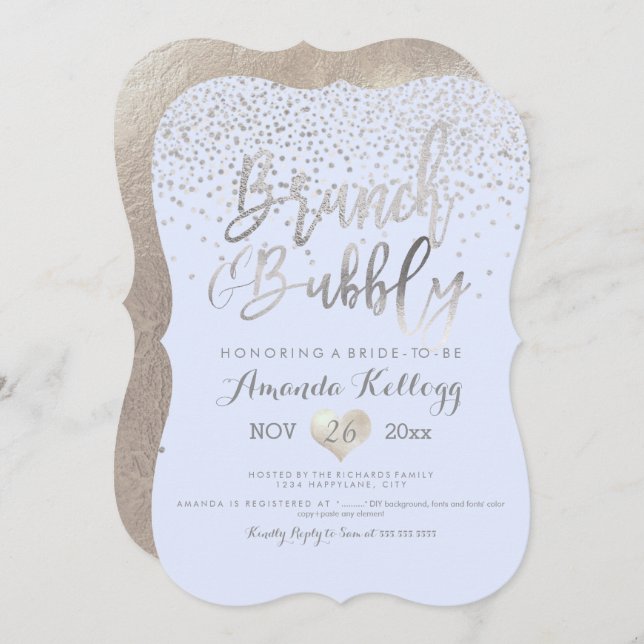 Invitación PixDezines Brunch N Bubbly/Silver Confetti (Anverso / Reverso)