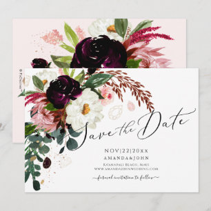 Invitación PixDezines Burgundy Floración Rústica, Save the Da